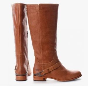 Ugg Channing Buckled Tall Chestnut Leather Equestrian Boots Size 8